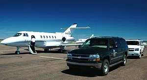 Private jet and shuttle at the airport